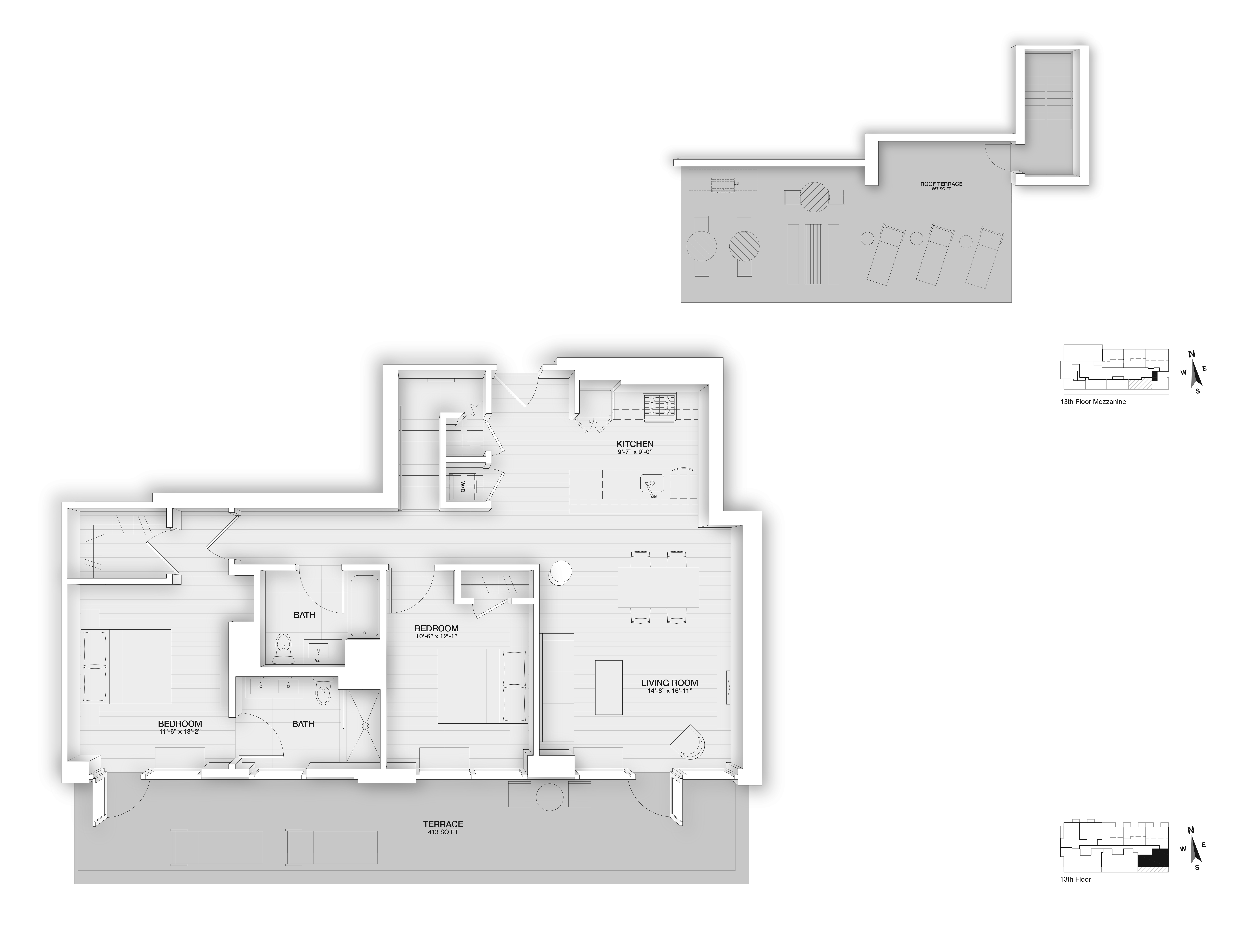 Floor plan for 2 beds, 2 baths, 1220 sqft